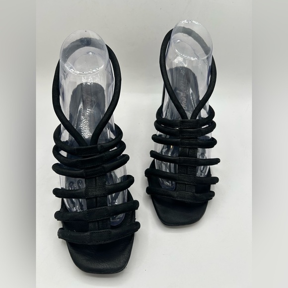 Free People Colette Cinched Strappy black leather Chunky BoHo Heel Sandals 38.5 - Picture 13 of 13